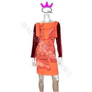 SAVE THE QUEEN DRESS VIBRANT PRINT VELVET LONG SLEEVES sz S SMALL